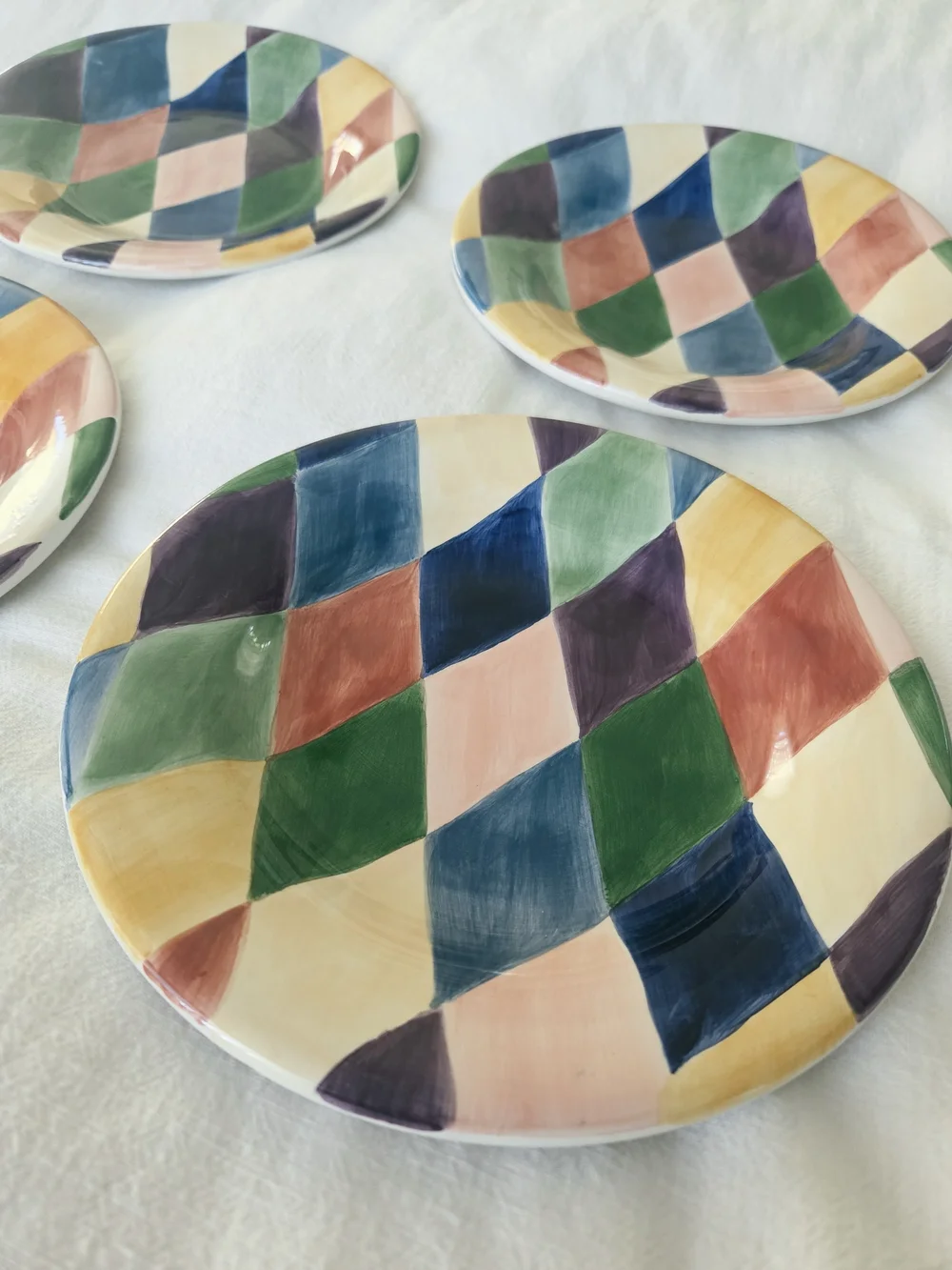 4 Carnival Multicolor Harlequin Handpainted Salad Plate by TableTops Unlimited
